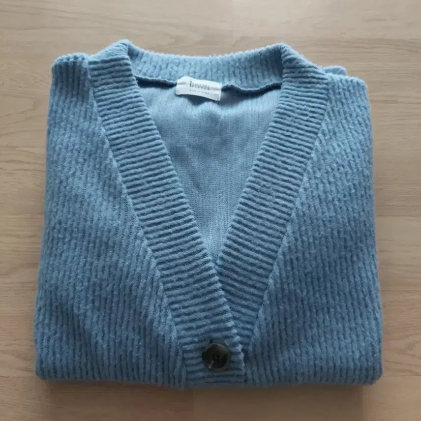 [BUNJANG] 1 PERCENT ELEVEN Blue Ribbed V-Neck Cardigan / 1 PERCENT ELEVEN 블루 골지 브이넥 가디건