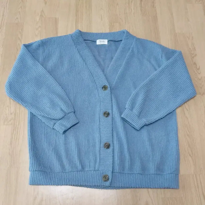 [BUNJANG] 1 PERCENT ELEVEN Blue Ribbed V-Neck Cardigan / 1 PERCENT ELEVEN 블루 골지 브이넥 가디건