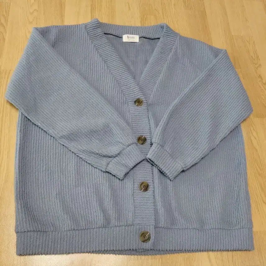 [BUNJANG] 1 PERCENT ELEVEN Blue Ribbed V-Neck Cardigan / 1 PERCENT ELEVEN 블루 골지 브이넥 가디건