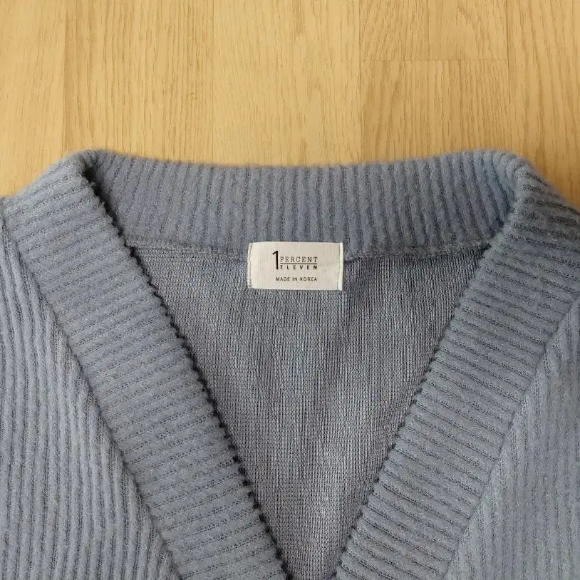 [BUNJANG] 1 PERCENT ELEVEN Blue Ribbed V-Neck Cardigan / 1 PERCENT ELEVEN 블루 골지 브이넥 가디건