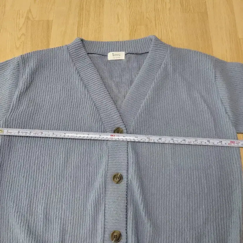 [BUNJANG] 1 PERCENT ELEVEN Blue Ribbed V-Neck Cardigan / 1 PERCENT ELEVEN 블루 골지 브이넥 가디건