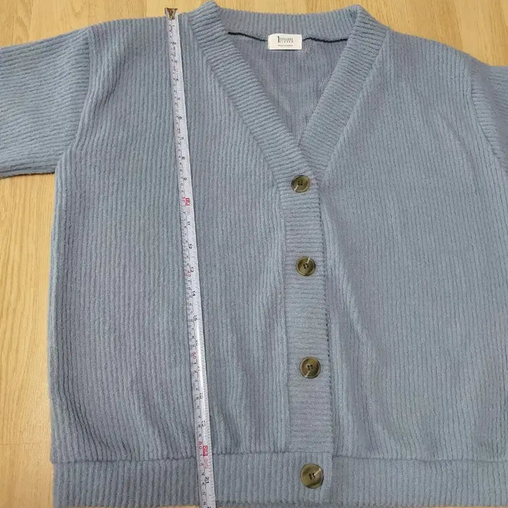 [BUNJANG] 1 PERCENT ELEVEN Blue Ribbed V-Neck Cardigan / 1 PERCENT ELEVEN 블루 골지 브이넥 가디건