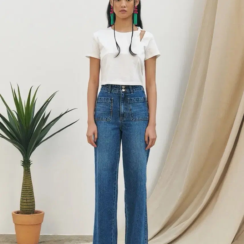 [BUNJANG] Kume Semi-Wide Denim Medium Blue Jeans / 쿠메 포켓 세미와이드 데님 미디엄 블루