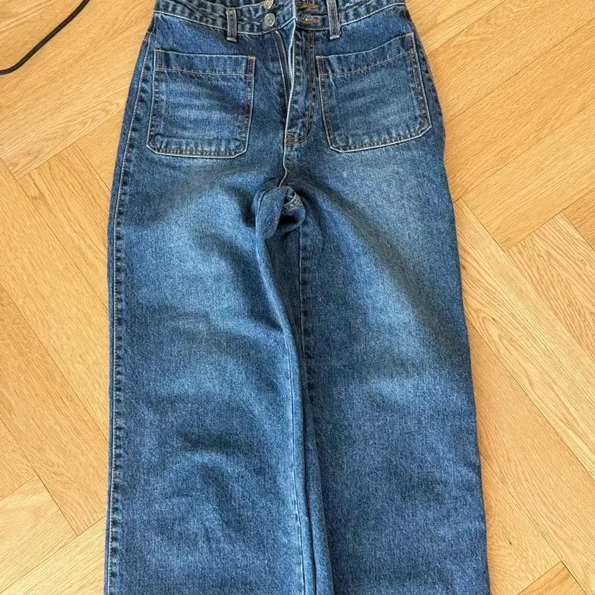 [BUNJANG] Kume Semi-Wide Denim Medium Blue Jeans / 쿠메 포켓 세미와이드 데님 미디엄 블루