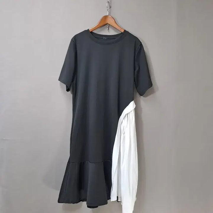 [BUNJANG] Black/White Asymmetric Layered Dress / 블랙/화이트 언발란스 레이어드 원피스