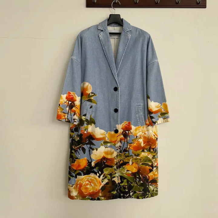 [SOLD OUT] MSGM 데님 플라워 프린팅 롱 싱글 롱 코트