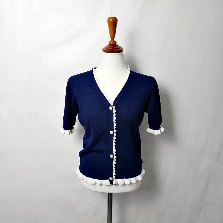 [BUNJANG] DSADNATS Navy Lace Short Sleeve Cardigan / DSADNATS 드라드낫츠 네이비 레이스 반팔가디건 85