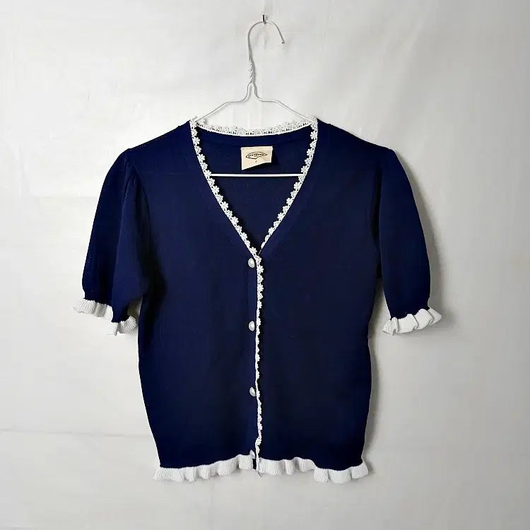 [BUNJANG] DSADNATS Navy Lace Short Sleeve Cardigan / DSADNATS 드라드낫츠 네이비 레이스 반팔가디건 85
