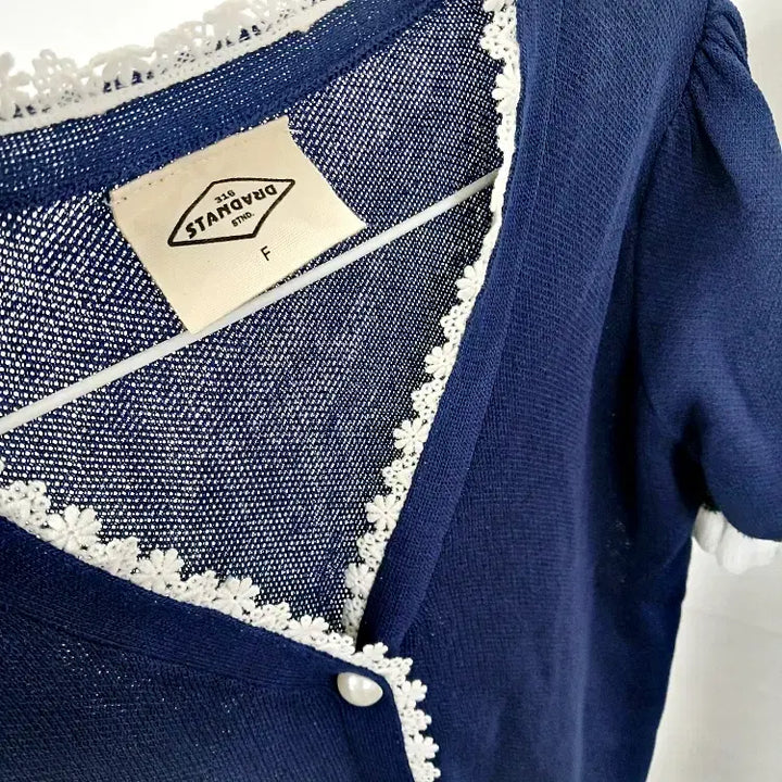 [BUNJANG] DSADNATS Navy Lace Short Sleeve Cardigan / DSADNATS 드라드낫츠 네이비 레이스 반팔가디건 85