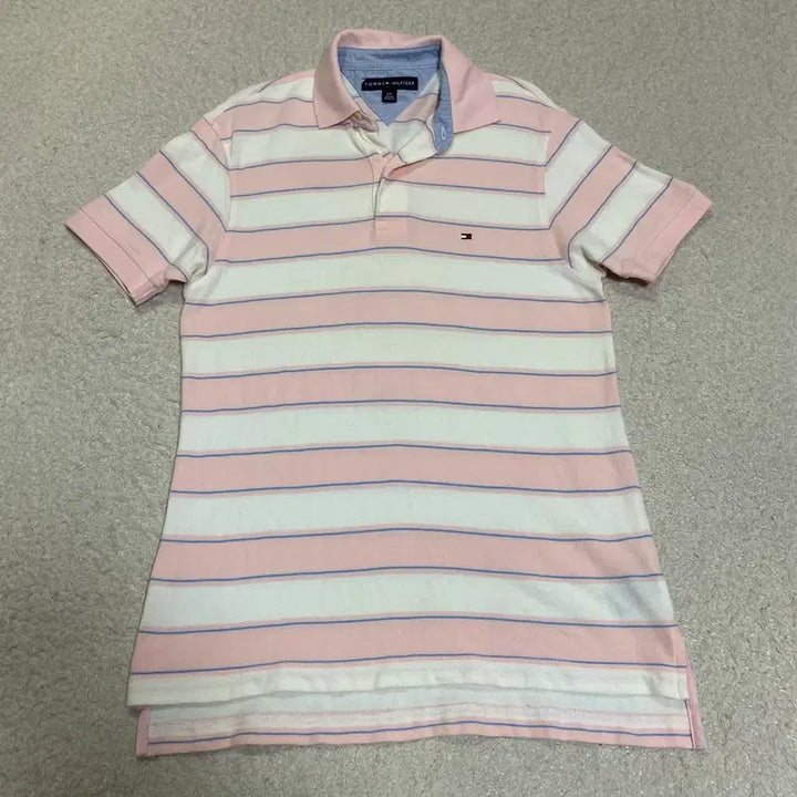 [BUNJANG] Tommy Hilfiger Pink Striped Short Sleeve Polo Shirt / 타미힐피거 핑크 스트라이프 반팔 카라티 s
