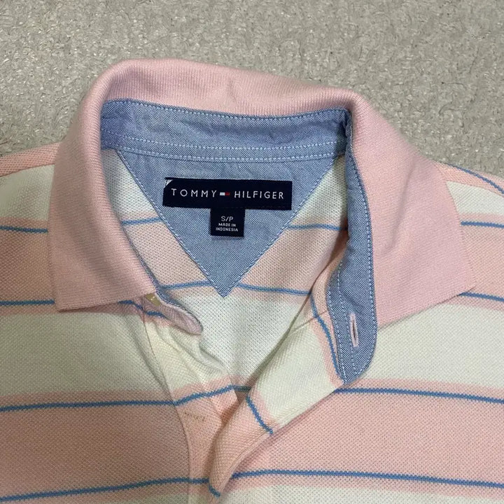 [BUNJANG] Tommy Hilfiger Pink Striped Short Sleeve Polo Shirt / 타미힐피거 핑크 스트라이프 반팔 카라티 s