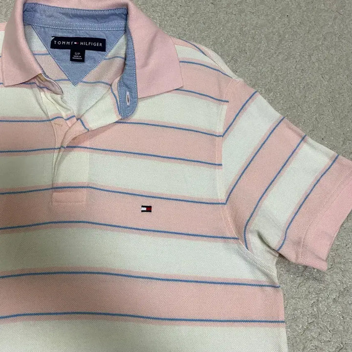 [BUNJANG] Tommy Hilfiger Pink Striped Short Sleeve Polo Shirt / 타미힐피거 핑크 스트라이프 반팔 카라티 s