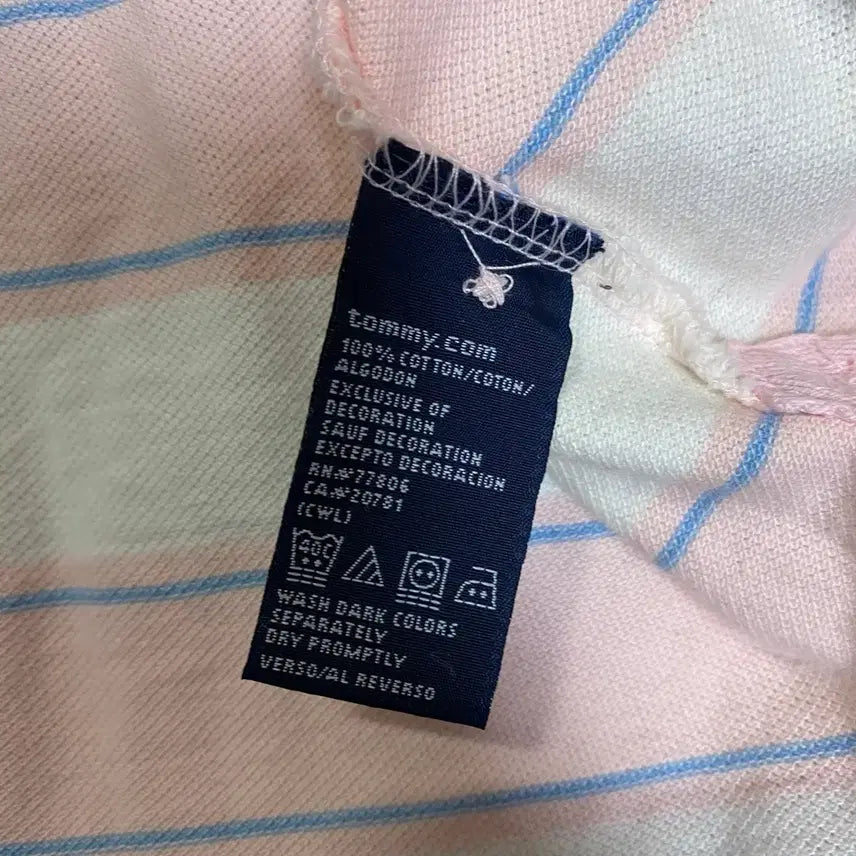 [BUNJANG] Tommy Hilfiger Pink Striped Short Sleeve Polo Shirt / 타미힐피거 핑크 스트라이프 반팔 카라티 s