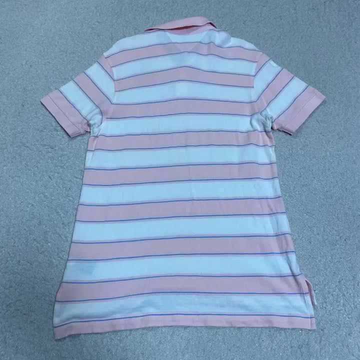 [BUNJANG] Tommy Hilfiger Pink Striped Short Sleeve Polo Shirt / 타미힐피거 핑크 스트라이프 반팔 카라티 s