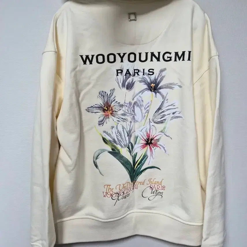 [BUNJANG] Wooyoungmi Flower Print Hoodie Ivory / 우영미 플라워 프린팅 후드티 아이보리