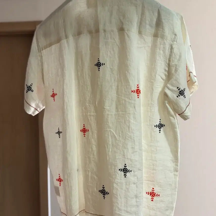 [SOLD OUT] (M) 하라고 린넨 자수 오픈 카라 셔츠 캠프 harago