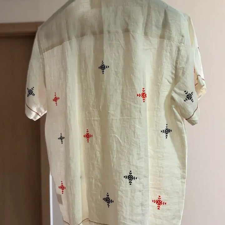 [SOLD OUT] (M) 하라고 린넨 자수 오픈 카라 셔츠 캠프 harago