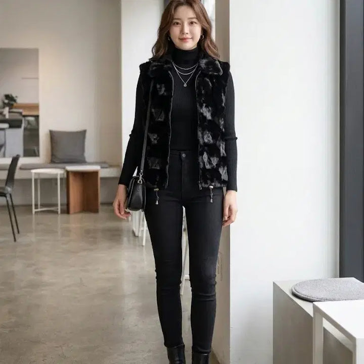 [BUNJANG] Lie Sang Bong Black Block Fur Vest / 이상봉 (Lie sang bong) 블랙 블록 퍼 베스트