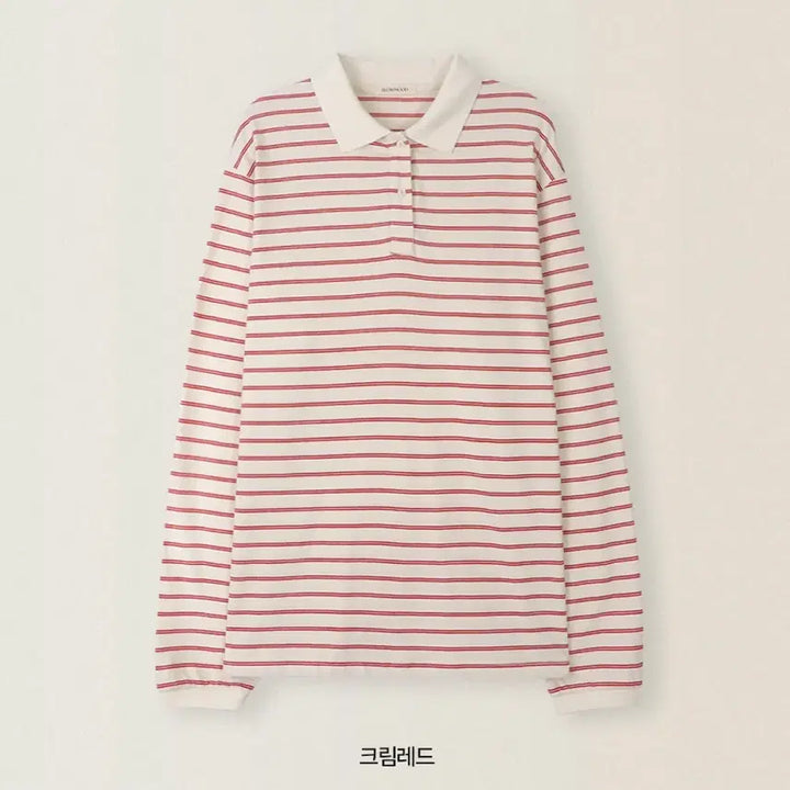 [BUNJANG] Slow and Cream Red Striped Pique T-Shirt / [옷장정리]슬로우앤드 팬톤 스트라이프 피케티셔츠 크림레드