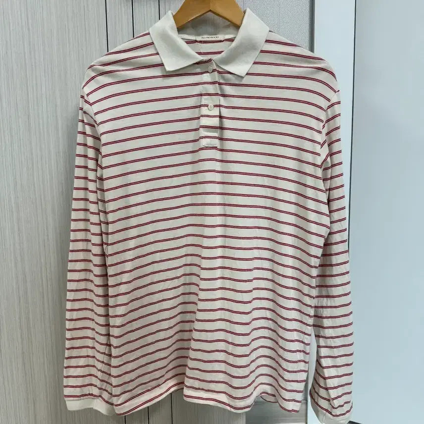 [BUNJANG] Slow and Cream Red Striped Pique T-Shirt / [옷장정리]슬로우앤드 팬톤 스트라이프 피케티셔츠 크림레드