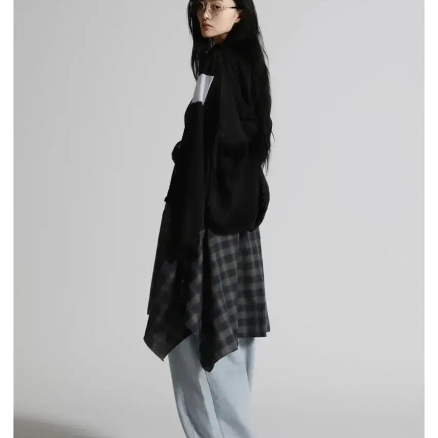 [BUNJANG] Layered Asymmetrical Check Skirt / 레이어드 언발 체크 스커트 (Gray)