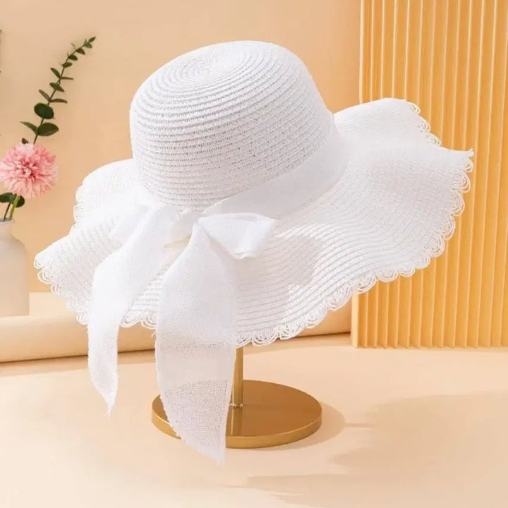[BUNJANG] White Ribbon Straw Hat / 화이트 리본 밀짚모자 새상품