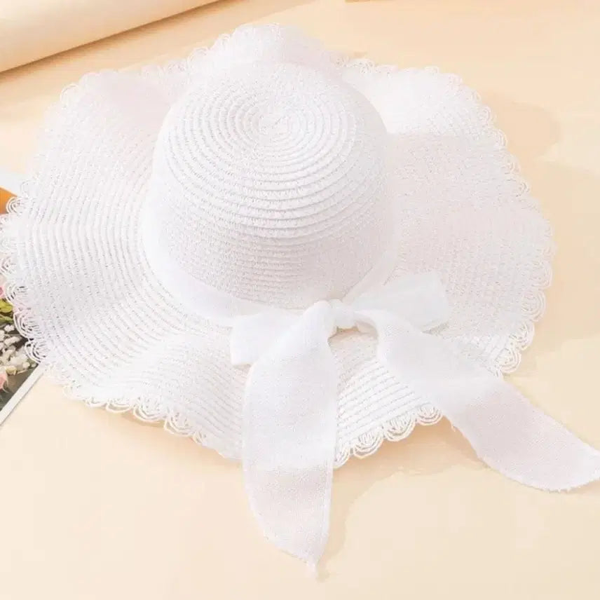 [BUNJANG] White Ribbon Straw Hat / 화이트 리본 밀짚모자 새상품