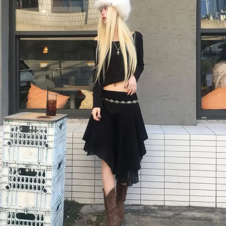[BUNJANG] Miseki Seoul Unbalanced Layered Skirt - Black / [새상품] 미세키서울 언발란스 레이어드 스커트 블랙 2