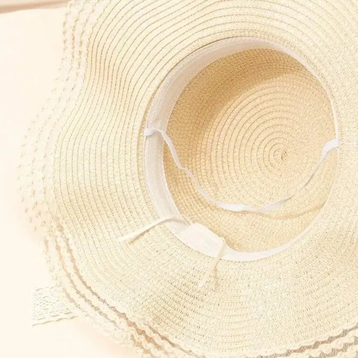 [BUNJANG] Beige Lace Ribbon Straw Hat / 레이스 리본 베이지 밀짚모자 여성용 새상품