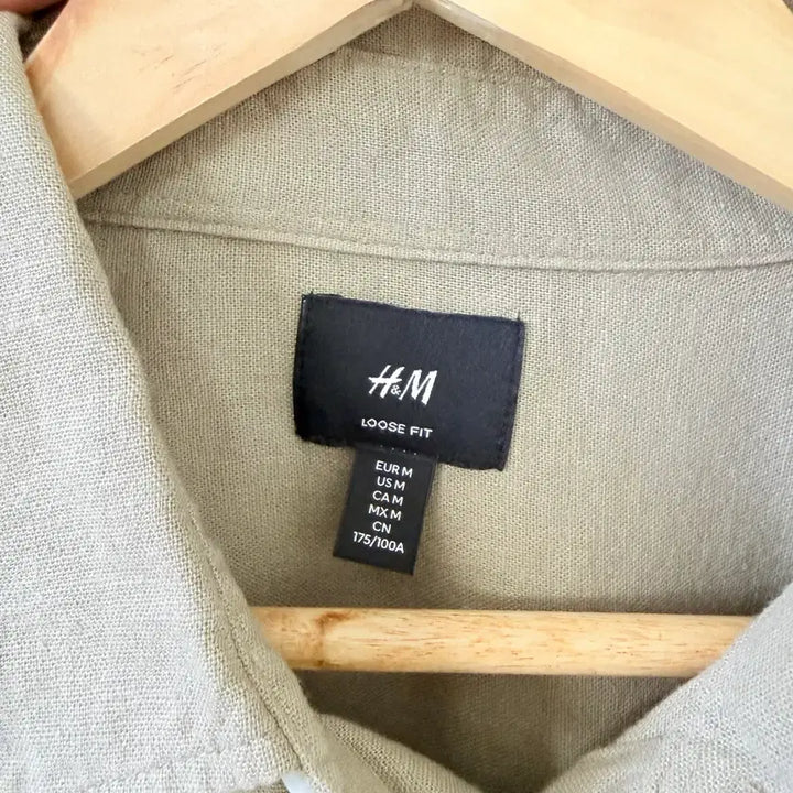 [BUNJANG] H&amp;M Loose Fit Beige Linen Short Sleeve Shirt M / 빈티지 루즈핏 베이지 반팔 셔츠 M