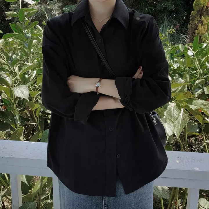 [BUNJANG] Slow and Boy Autumn Single-Button Shirt (Fleece), Black / [옷장정리]슬로우앤드 보이 어텀 단작셔츠 기모 블랙
