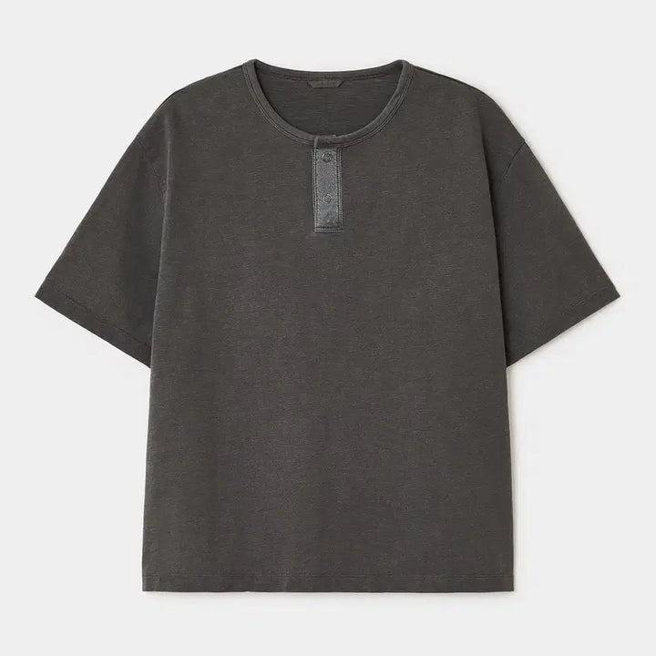[BUNJANG] Vellie Road Henley Neck T-shirt - Dyed Charcoal / 벨리에 로드 헨리넥 티셔츠 - 다이드 차콜