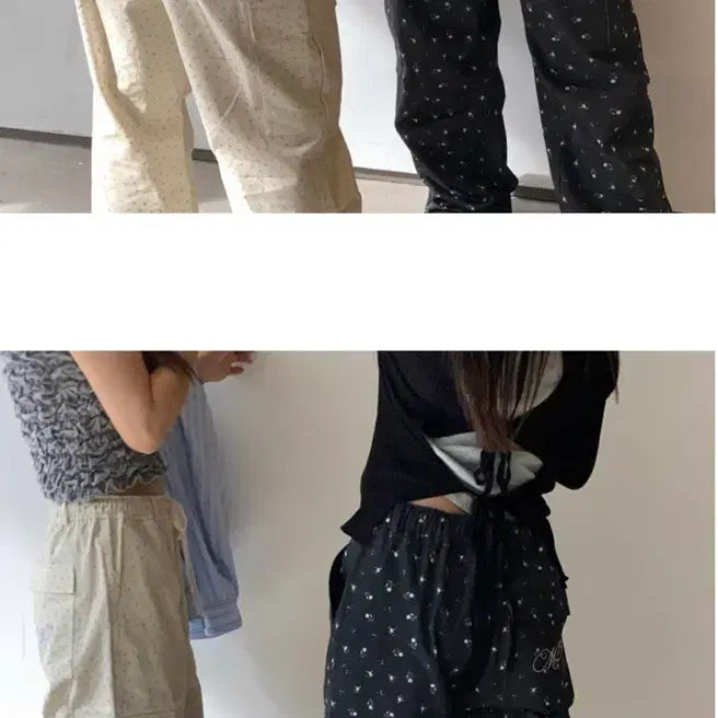 [SOLD OUT] 마블링 플라워 파라슈트 팬츠 블랙
