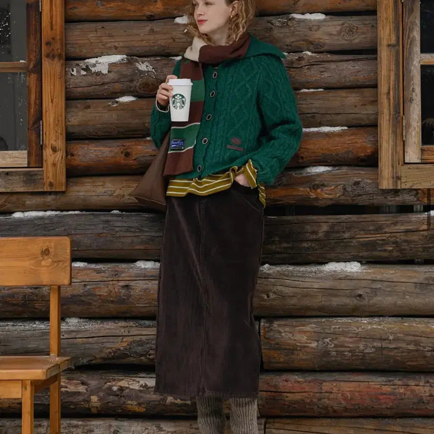 [BUNJANG] Pigment Corduroy Long Skirt Brown 55 / (피그먼트) 코듀로이 밴딩 롱스커트 브라운 55