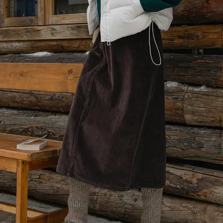 [BUNJANG] Pigment Corduroy Long Skirt Brown 55 / (피그먼트) 코듀로이 밴딩 롱스커트 브라운 55