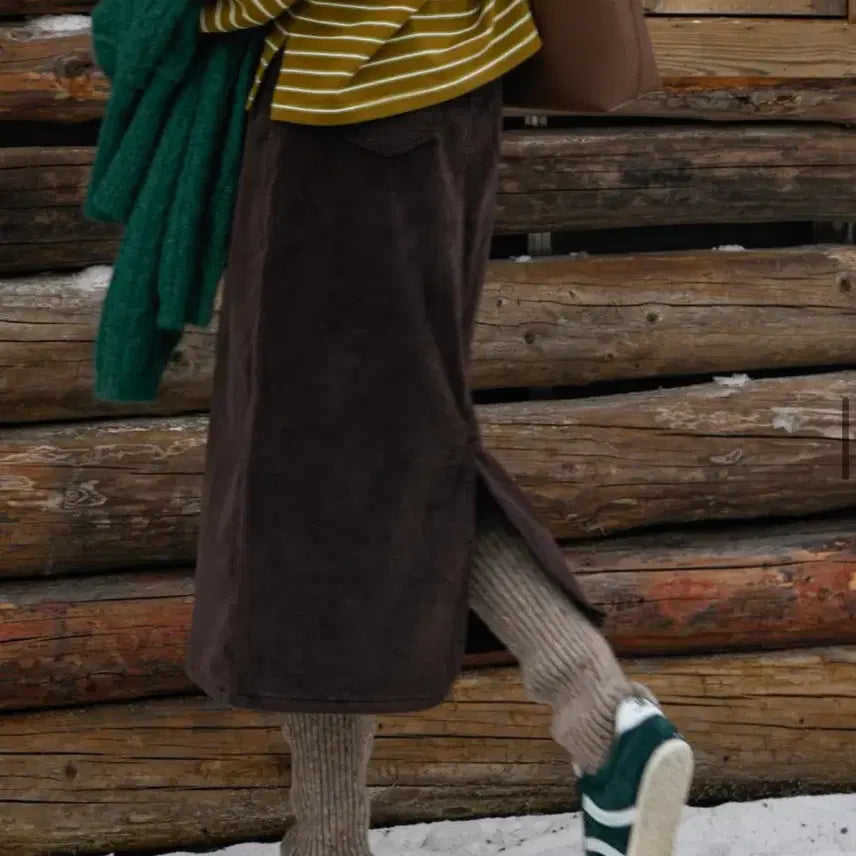 [BUNJANG] Pigment Corduroy Long Skirt Brown 55 / (피그먼트) 코듀로이 밴딩 롱스커트 브라운 55