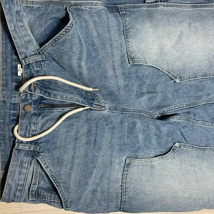 [BUNJANG] Kimahop 51 Cut String Over Denim Wide Jeans / 김아홉 51 절개 스트링 오버 데님 중청 / 와이드팬츠 포켓팬츠 청바지