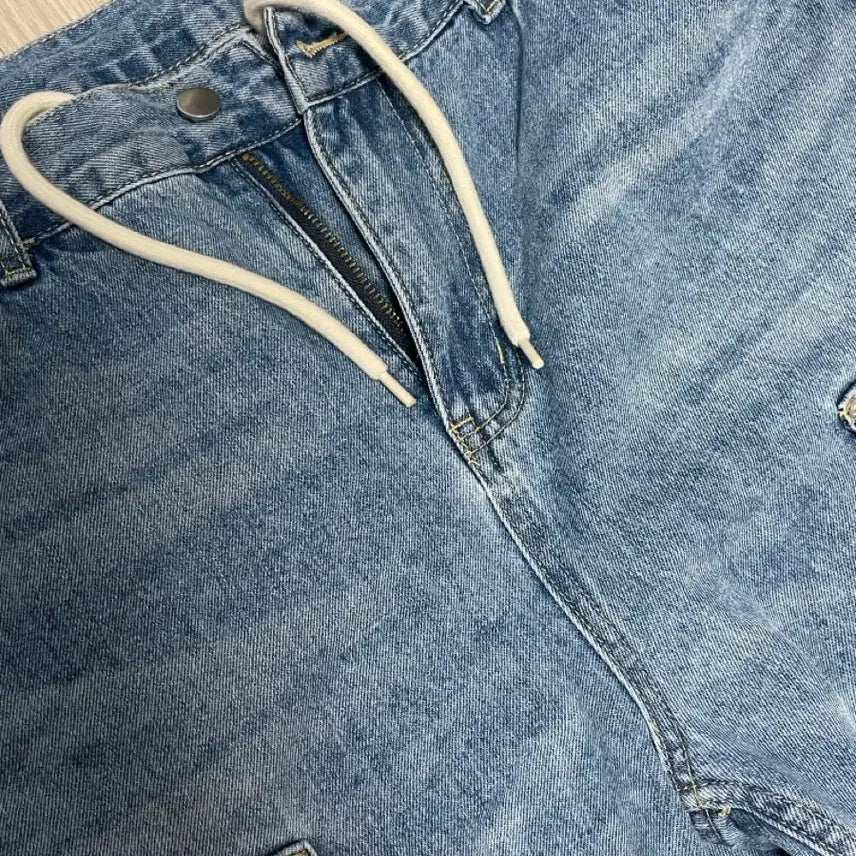 [BUNJANG] Kimahop 51 Cut String Over Denim Wide Jeans / 김아홉 51 절개 스트링 오버 데님 중청 / 와이드팬츠 포켓팬츠 청바지