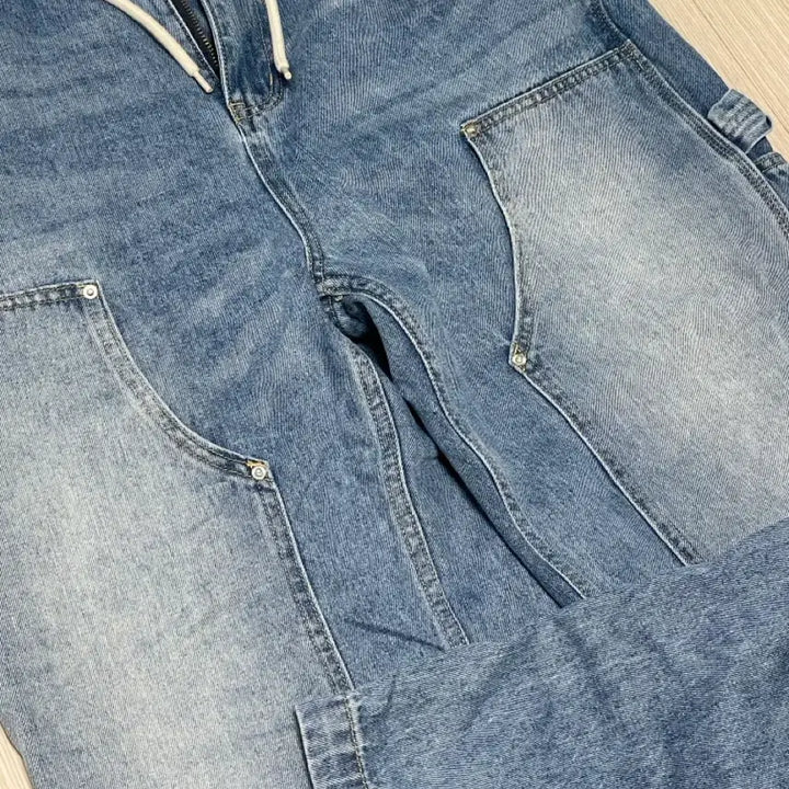 [BUNJANG] Kimahop 51 Cut String Over Denim Wide Jeans / 김아홉 51 절개 스트링 오버 데님 중청 / 와이드팬츠 포켓팬츠 청바지