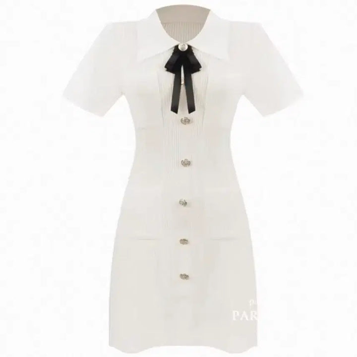 [BUNJANG] White Knit Dress / 리본 카라 화이트 니트 원피스 하객룩