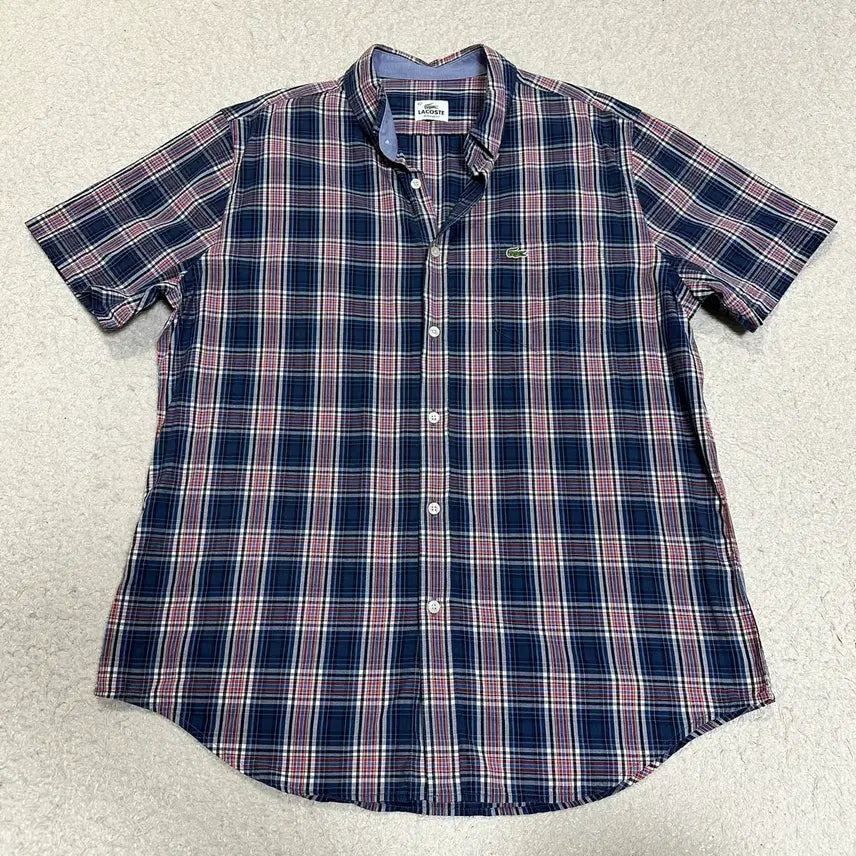 [BUNJANG] Lacoste Checkered Short Sleeve Shirt (Size 105) / 라코스테 반팔 체크 셔츠 남방 105