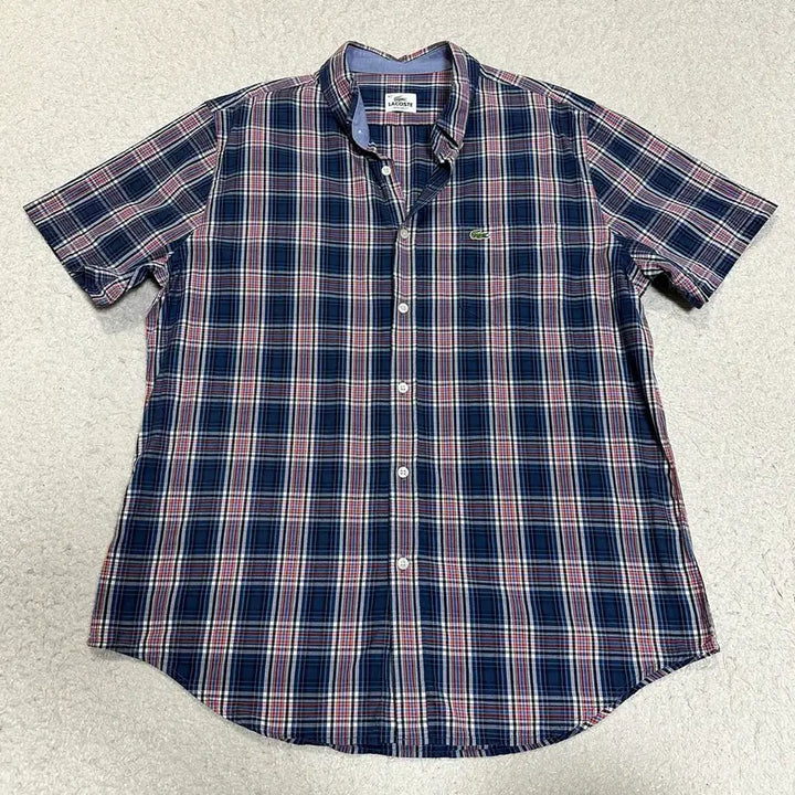 [BUNJANG] Lacoste Checkered Short Sleeve Shirt (Size 105) / 라코스테 반팔 체크 셔츠 남방 105