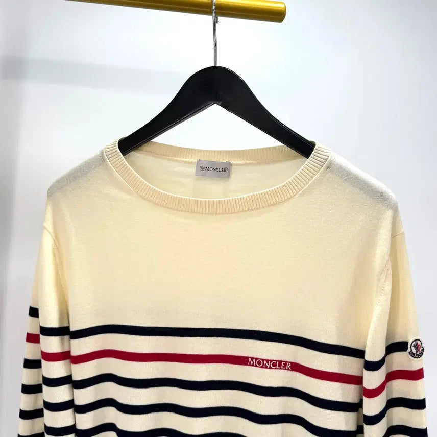 [BUNJANG] Moncler Striped Knit Sweater / [XL사이즈] 몽클레어 스트라이프 니트 아이보리
