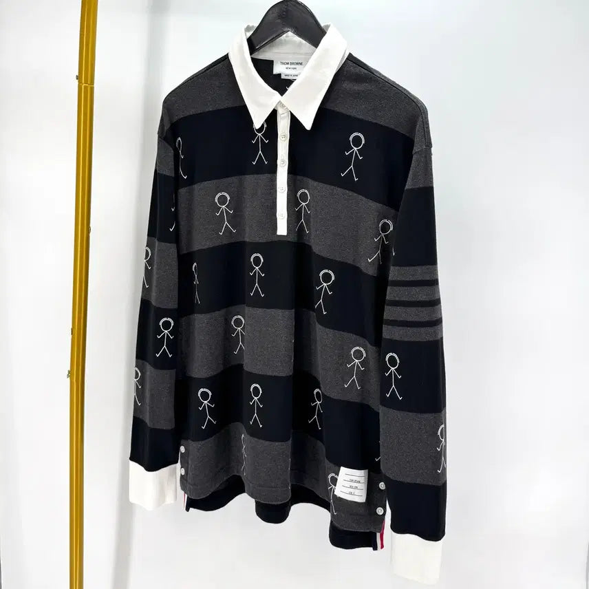[BUNJANG] Thom Browne Striped PK Long Sleeve Polo Shirt / [4사이즈] 톰브라운 사선 PK 긴팔 카라티 티셔츠 (MJP073E)