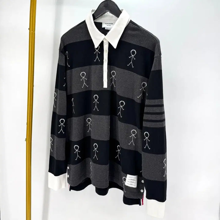 [BUNJANG] Thom Browne Striped PK Long Sleeve Polo Shirt / [4사이즈] 톰브라운 사선 PK 긴팔 카라티 티셔츠 (MJP073E)