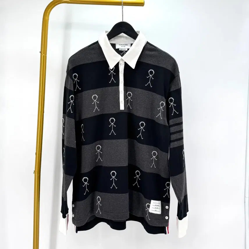[BUNJANG] Thom Browne Striped PK Long Sleeve Polo Shirt / [4사이즈] 톰브라운 사선 PK 긴팔 카라티 티셔츠 (MJP073E)