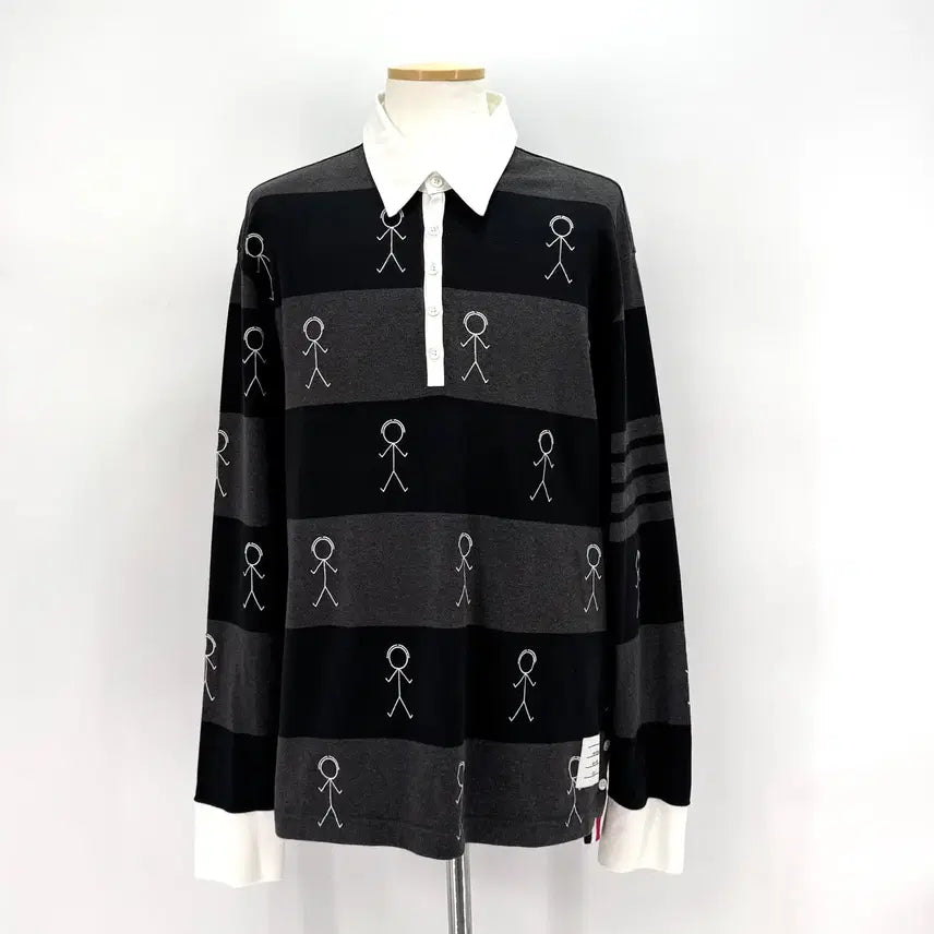 [BUNJANG] Thom Browne Striped PK Long Sleeve Polo Shirt / [4사이즈] 톰브라운 사선 PK 긴팔 카라티 티셔츠 (MJP073E)