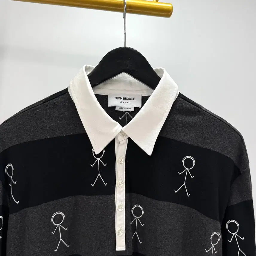 [BUNJANG] Thom Browne Striped PK Long Sleeve Polo Shirt / [4사이즈] 톰브라운 사선 PK 긴팔 카라티 티셔츠 (MJP073E)