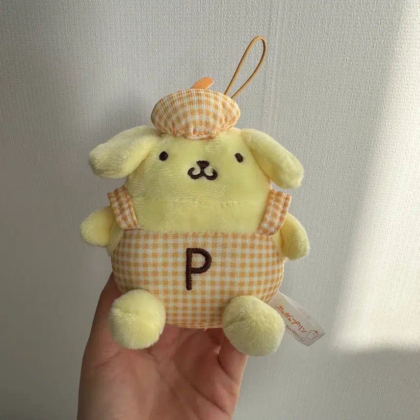 [BUNJANG] Pompompurin Plaid Overalls Mascot Plush / 폼폼푸린 체크 멜빵 마스코트 인형