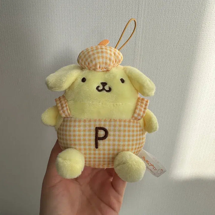 [BUNJANG] Pompompurin Plaid Overalls Mascot Plush / 폼폼푸린 체크 멜빵 마스코트 인형